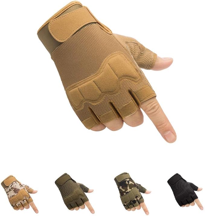 HYCOPROT Fingerless Tactical Gloves, Knuckle Protective Breathable Lightweight Outdoor Military Gloves for Shooting, Hunting, Motorcycling, Climbing