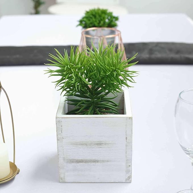 Efavormart 2-Pack 5"x5" Whitewash Wood Planter Boxes with Plastic Liners, DIY Rustic Square Wooden Boxes for Succulents, Table Centerpieces and Wedding Party Decor