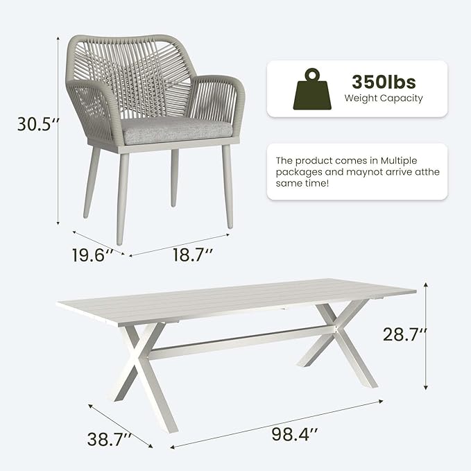 LayinSun Outdoor Dining Set for 6, 7 Pieces Patio Furniture Sets with Aluminum Dining Table and Rope Weave Chairs
