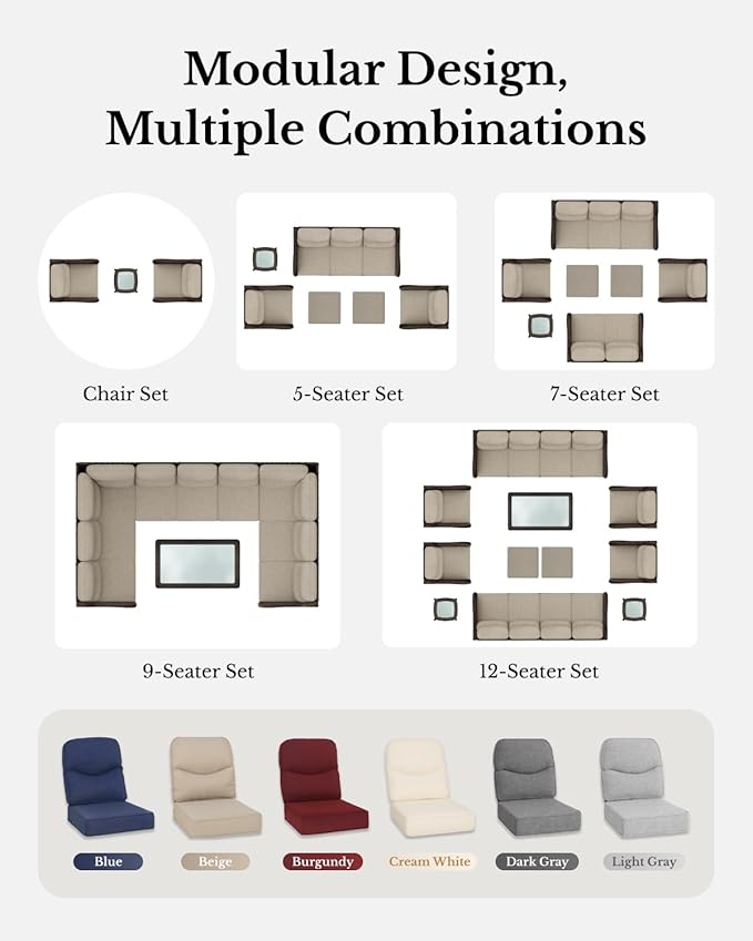 HILLGA Luxury Patio Furniture Set with 6-inch Thick Cushion, Outdoor Couch and High Back Swivel Rocker Patio Chairs, 11PCS Wicker Conversation Set for Deck Yard and Poolside, Blue (V2)