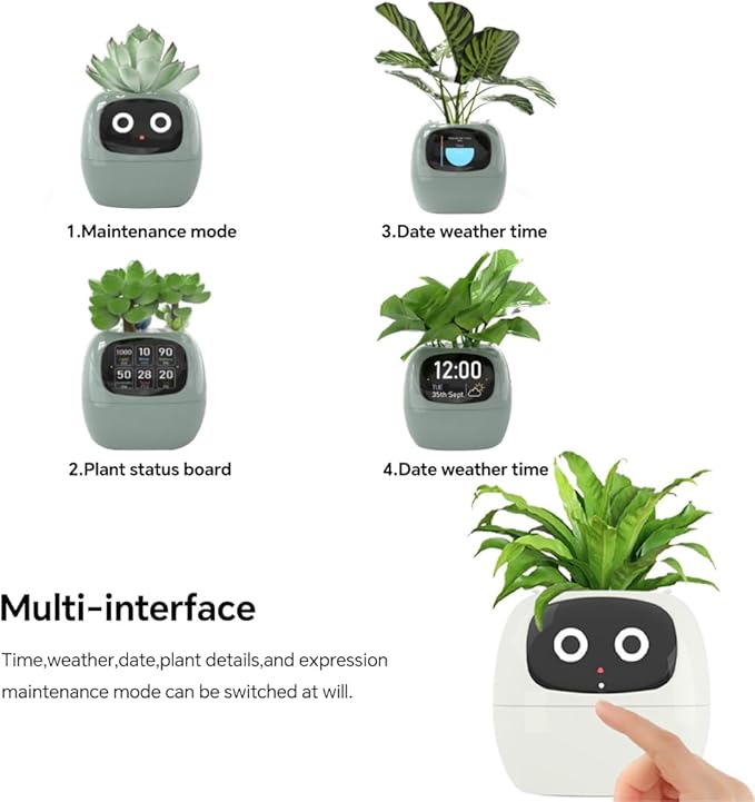 Odpaltoy Smart Plant Pot with Expression, AI Intelligent Flower Pot for Indoor Decoration, Smart Garden Pot with Water/Light/Temperature Sensors, Ivy AI Planter(Green)