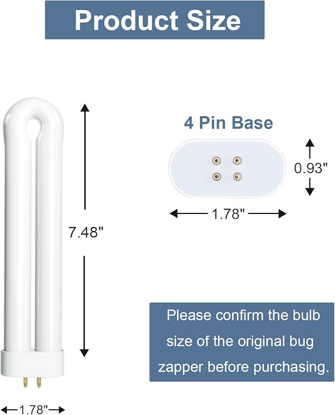 Bug Zapper Light Bulb Replacement for 15W Bug Zapper with 4-Pin Base, Ful 15W-BL U Shaped Twin Tube Bulb for Outdoor Mosquito Zapper, 1 Pack
