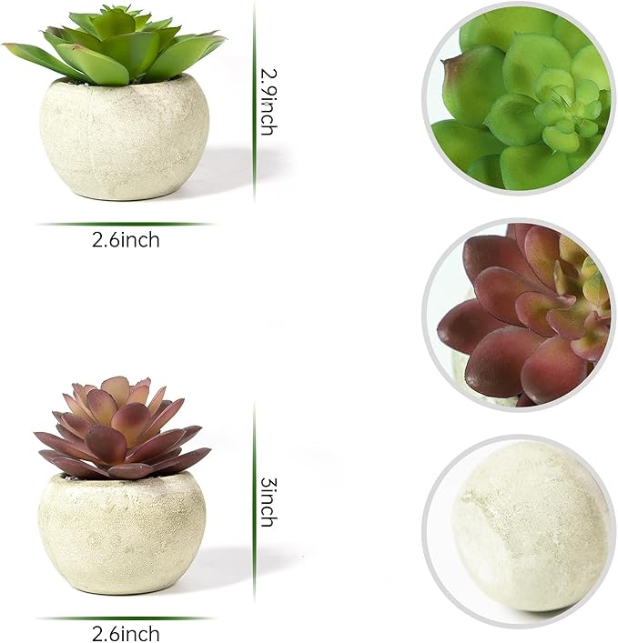 Ferrisland Small Fake Potted Plants: 4 Pcs Artificial Potted Decor Set - Faux Green Eucalyptus and Mini Succulent Desk Decorations for Indoor Kitchen Room or Home Table Centerpieces
