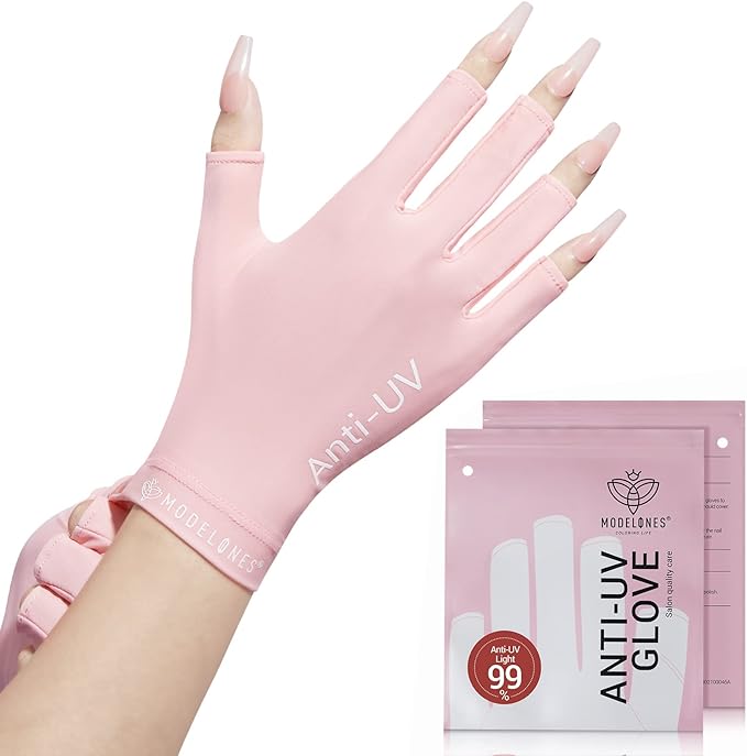 modelones UV Gloves for Gel Manicures, Professional UPF99+ Anti UV Protection Gloves for Gel Nail Lamp (Pink)