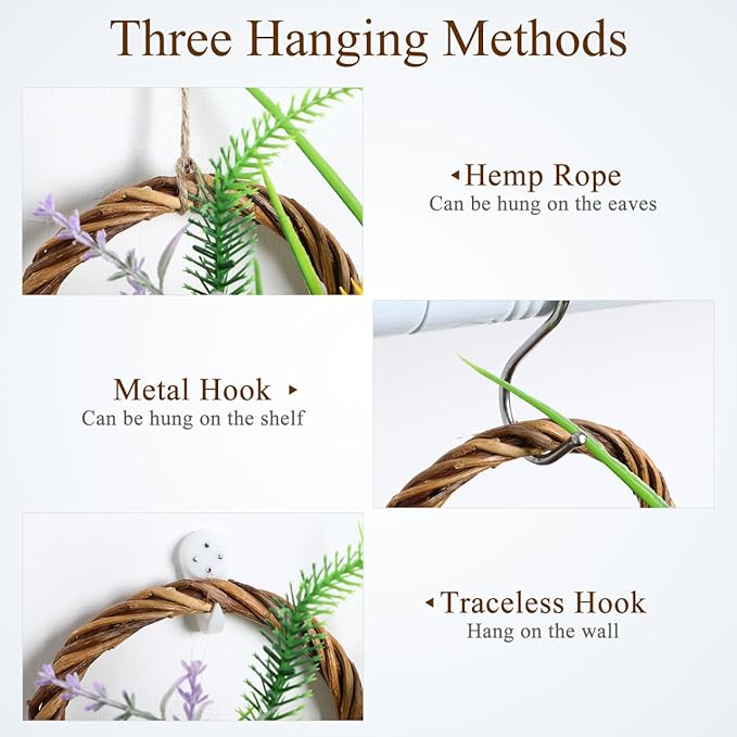 Yardwe 2Pcs Woven Hanging Basket Hanging Planter, Basket for Plant, Woven Storage Flower for Front Door, Home, Garden
