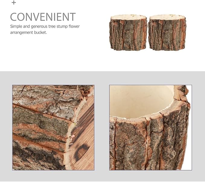 ARTIBETTER Bark Planter Pot 2pcs Wood Bark Natural Log Succulent Plant Pots for Indoor Plants Rustic Tree Stump Planter Farmhouse Bucket for Home Art Decor 3. 54x3. 14in