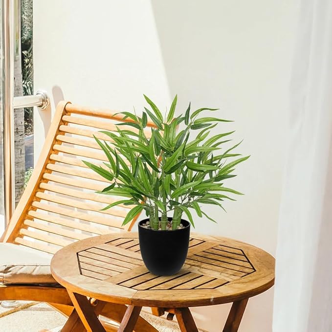 Artificial Bamboo Tree Plant 18 inch Tall Potted Fake Plant-Faux Tree in Black Pot for Farmhouse Home, Office, Kitchen, Counter Top, Indoor Decor, Money Tree, Lucky Plant