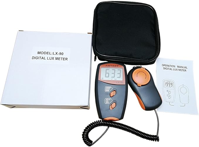 AMTAST Digital LUX Meter Digital Indicator UV Meter Light Meter with LCD Display Luxmeter for 0-100,000 Lux Range High Ambient Light Meter with Backlight (Model LX-90)