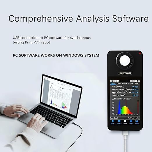 Hopoocolor HPCS-330P Spectrometer PPFD Meter PAR Quantum Meter Wireless Bluetooth Connection