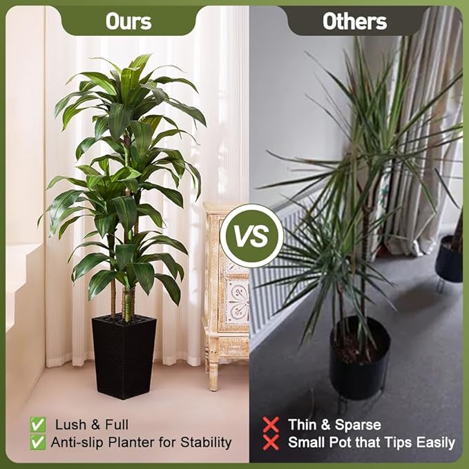 VeriNatural Artificial Dracaena Tree 6FT - Fake Tree with Black Taper Planter & Pebbles - UV Resistant Faux Yucca Tropical Plant - Artificial Trees for Home Office Living Room Decor Indoor Outdoor