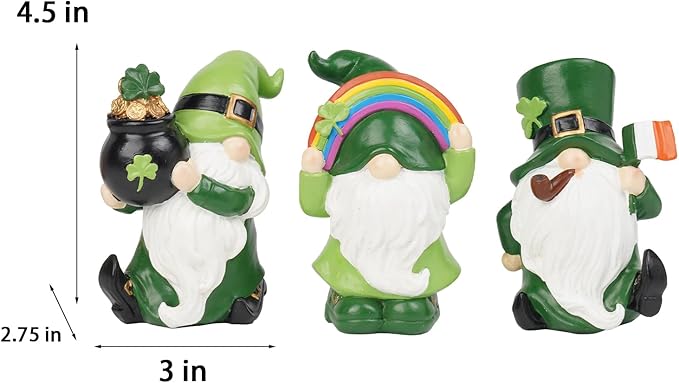 St Patrick's Day Decorations Gnome-Figurines - Set of 3 Gnome Statue with Shamrock Pot of Gold Resin St. Patricks Day Faceless Dolls Farmhouse Décor for Tabletop Home 3*2.75*4.5 in Newman House Studio