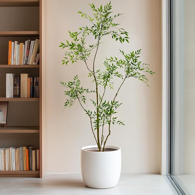 Artificial Nandina Domestica Tree, 6 ft Tall Indoor Plant, Potted Faux Greenery with Natural Stems