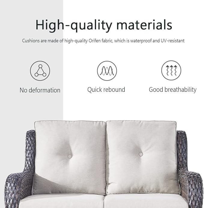 Belord Wicker Furniture 4 Pieces Outdoor Patio Furniture Set Patio Loveseat Sofa Set with Wicker Chairs and Coffee Table, Paito Conversation Set for Porch Garden Deck Balcony Poolside