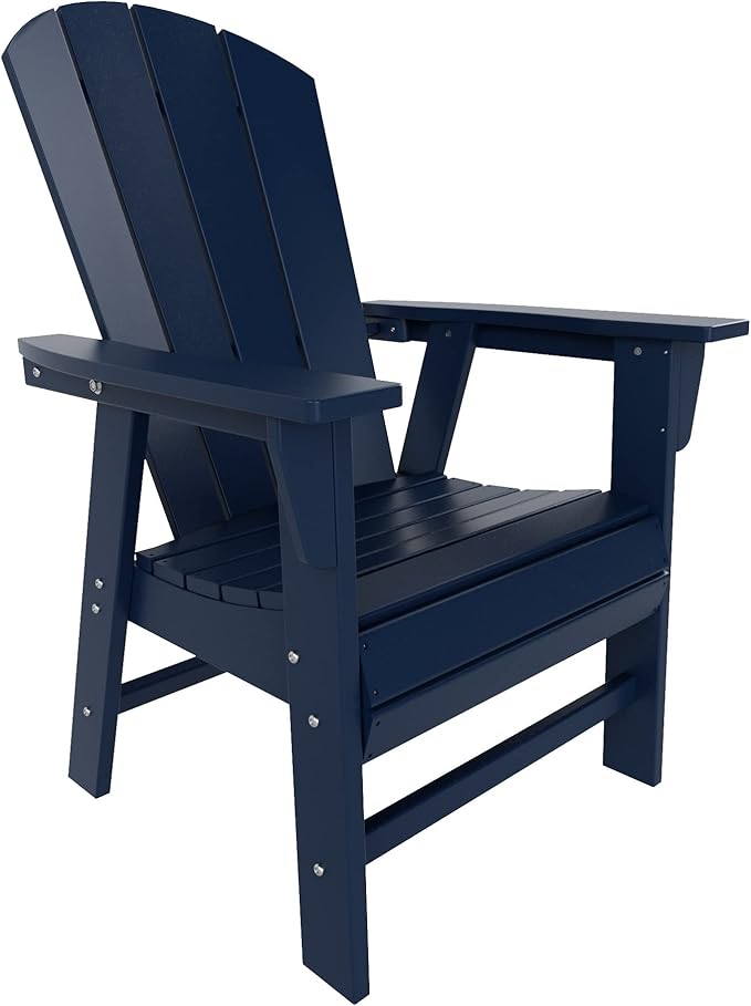 WestinTrends Malibu 5 Piece Adirondack Outdoor Dining Set, All Weather Poly Lumber Patio Table and Chairs Furniture Set, 43" Trestle Square Dining Table and 4 Adirondack Dining Chair, Navy Blue