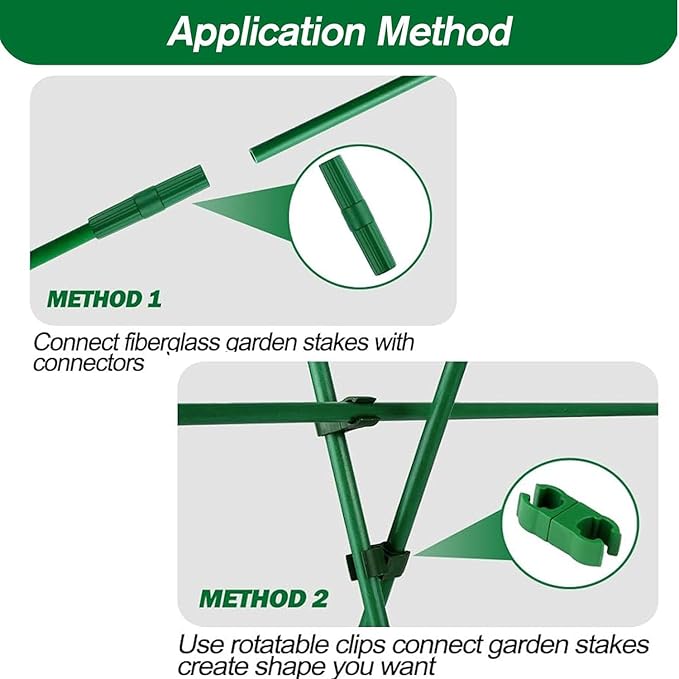 Garden Stakes Kit:14 Inch 48 Pack, Plant Sticks Supports & Accessories for DIY 4ft, 5ft, 6ft, 7ft Stakes for Tomato, Vegetables, Indoor & Outdoor Gardening Supplies (48, Green)