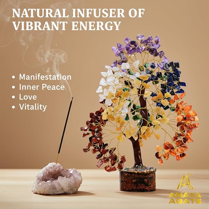 ANAYA AGATE 7 Chakra Healing Crystal Tree Kit, Bracelet, Pendant, Necklaces, Handmade Gemstone Money Bonsai Tree of Life Feng Shui Decor for Home Office, Positive Energy, Reiki Healing, for Women