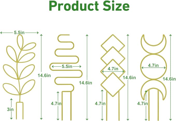 Coomin Small Plant Trellis for Climbing Plants Indoor, 15in Metal House Plant Trellis for Potted Plants, Mini Plant Support for Hoya Pothos, Gold