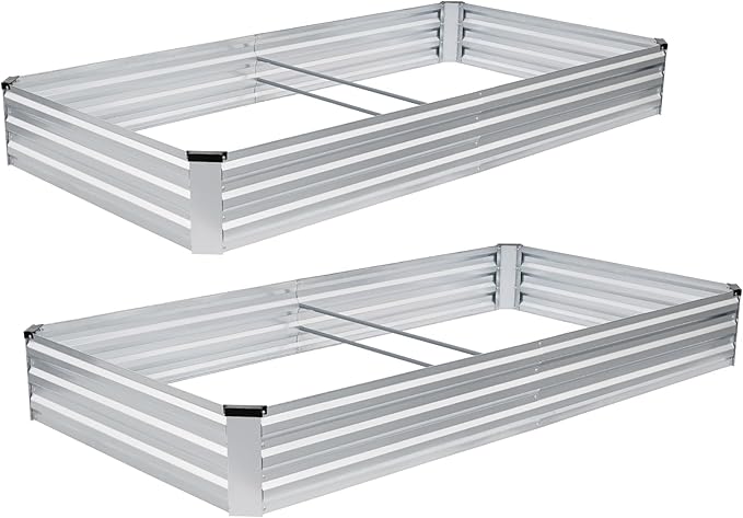 G GOOD GAIN 8x4x1ft Galvanized Raised Garden Bed, Heavy-Duty Metal Planter Boxes Outdoor for Vegetables Flowers Herbs, Silver(2 Pack)