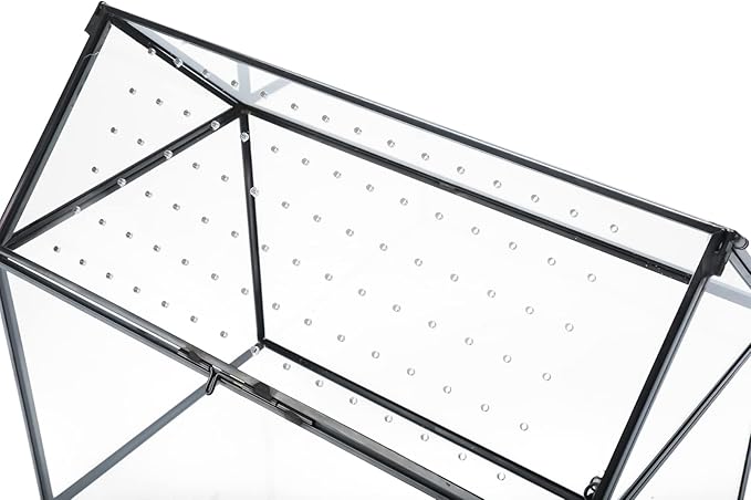 HighFree Geometric Glass Terrarium with Acrylic Lid, House Shape Black Terrarium with Breathing Holes for Snails, Succulent, Cacti, Air Plants, 10.3x8.3x5.9 inch (Terrarium Only)