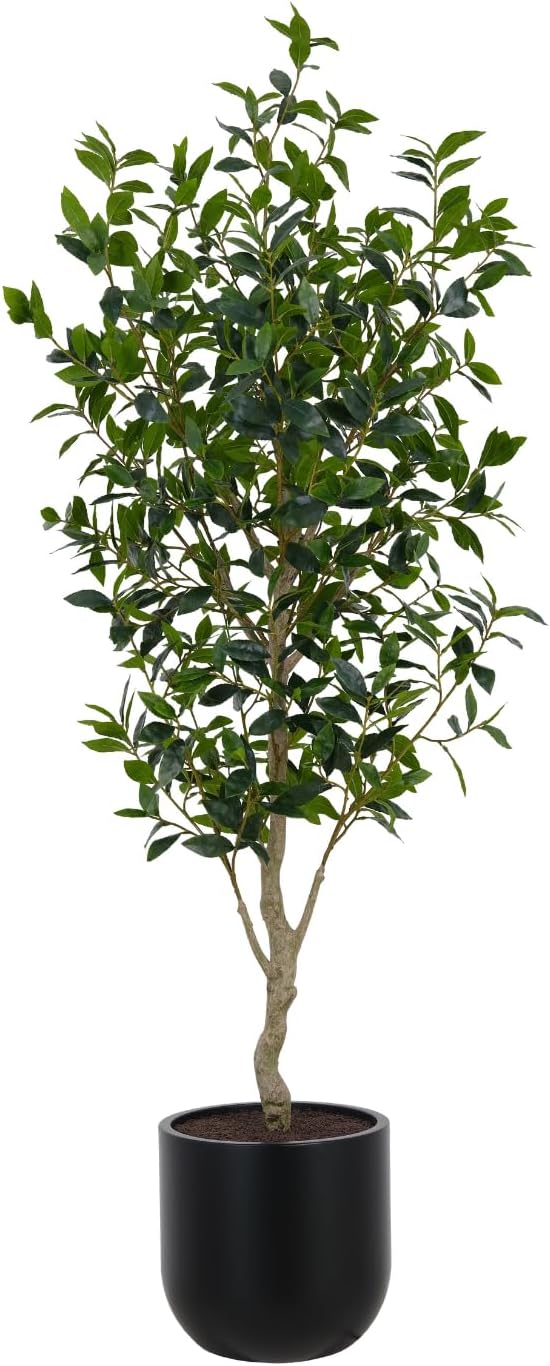 CG Hunter Faux Laurel Tree, Premium Artificial Indoor Tree Stands 7-ft Tall, Lifelike-Leaves & Hand Painted Trunk, Planter Pot Included