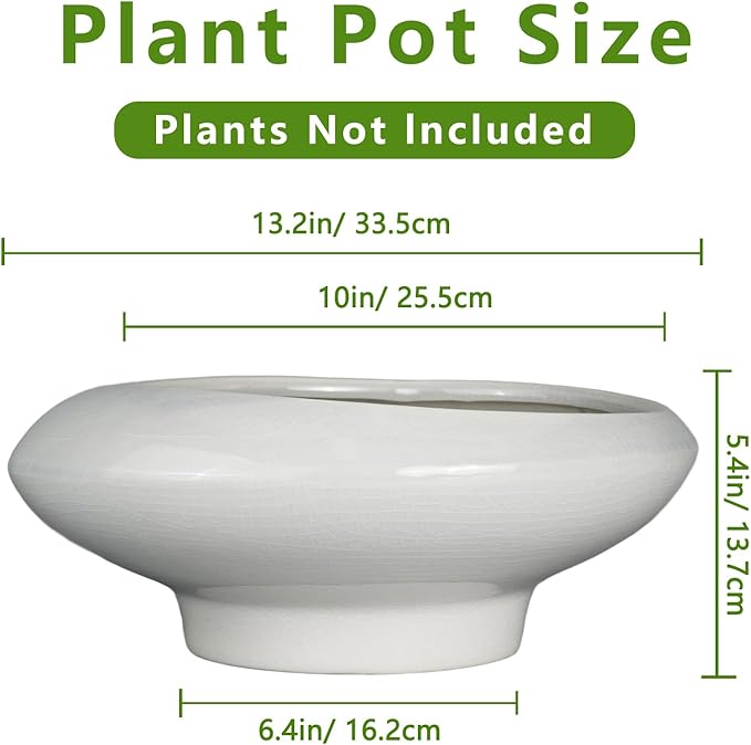 Teagas Bonsai Pots 13 Inch - Ceramic Succulent Pots with Drainage Hole Decorative Plant Pot Indoor Large Outdoor Planter Modern Flower Pot for Home Garden Office Room Decor Gray