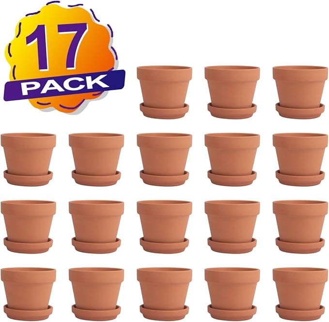 CFKJ [17 Pack] 4" Planter Nursery Pots Terracotta Pot with Saucer Clay Ceramic Pottery Cactus Pot Flower Succulent Garden Terra Cotta Planter Pots (4")