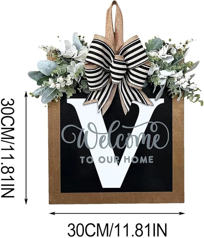 Last Name All Year Wreath, for Front Doors, Spring, Fall, 26 Last Name Letters All Year Round Wreaths, Suitable for Wedding Decorations, Home Porches, Farmhouses, Yards, Garden Decorations, Gifts (V)