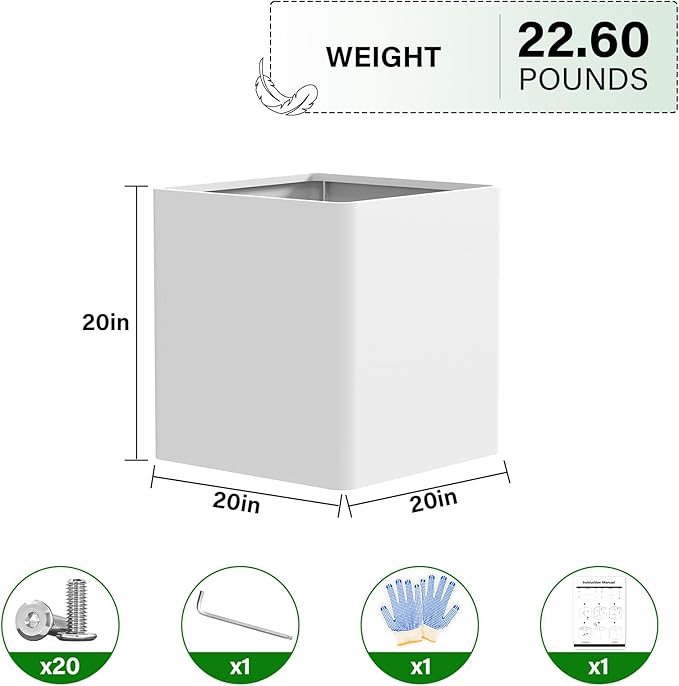 BHCORTEN Large Square Planter for Outdoor Plants 20" L x 20" W x 20" H,Metal Planters for Outdoor Plants,Cube Planters with Drainage Hole for Porch/Patio/Garden