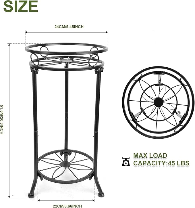 Indoor Outdoor Metal Plant Stand Christmas Gift,20.3" Heavy Duty Flower Pot Stands for Multiple Plant,2 Tier Modern Flower Pot Stand Holder Rack Planter Display for Patio Garden Balcony(2 Pack Black)