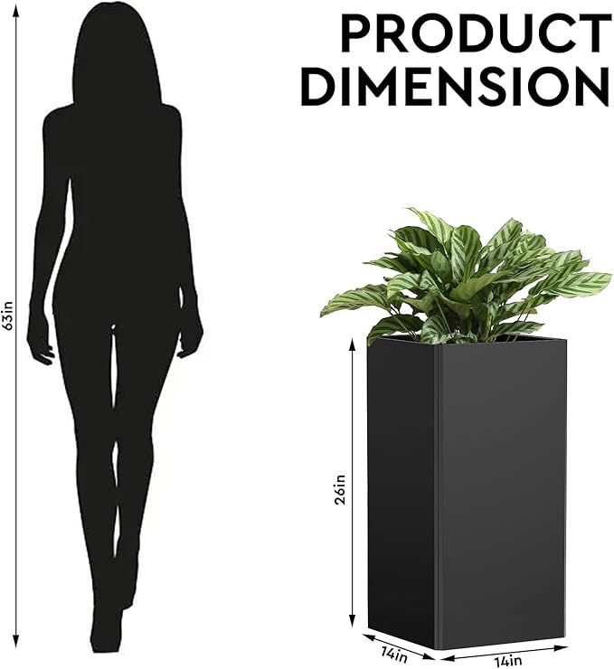Gabviem 26" Tall Planters, Outdoor＆Indoor Black Planter Pots, Durable All-Weather Use with Drainage Holes, Large Planters Modern Décor for Porch, Patio, Backyard