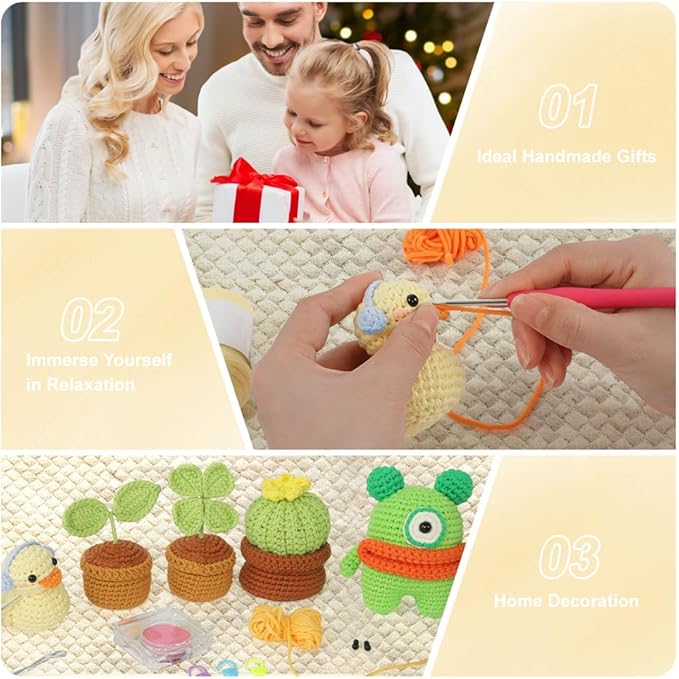 Duck Crochet Kit for Beginners - Complete Amigurumi Starter Set with Step-by-Step Video Tutorials | Easy-to-See Anti-Split Yarn & Pre-Started Magic Loop | Ideal Creative DIY Gift for Adults & Kids