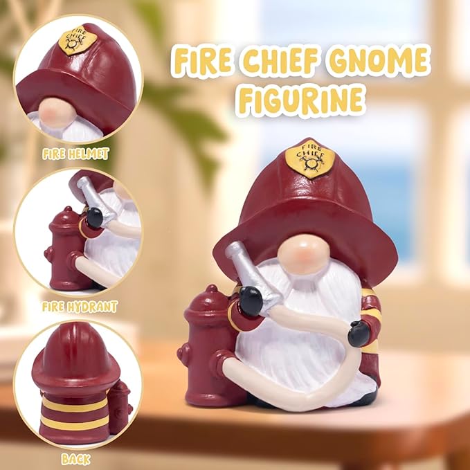 Hodao Firefighter Gnome Figurine - Unique Fireman Tribute Gift, Eye-Catching Resin Decor for Living Room Shelves, Collectible Home Ornament