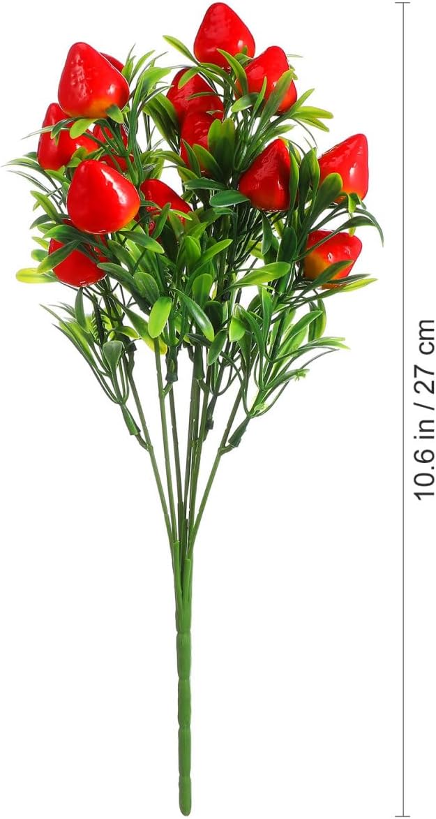 DOITOOL 12Pcs Simulated Strawberry Plant Decor 10.5 inch Long Stem Artificial Strawberry Branches Artificial Plants Fake Berry Stem Fruit Bouquet for Flower Arrangement