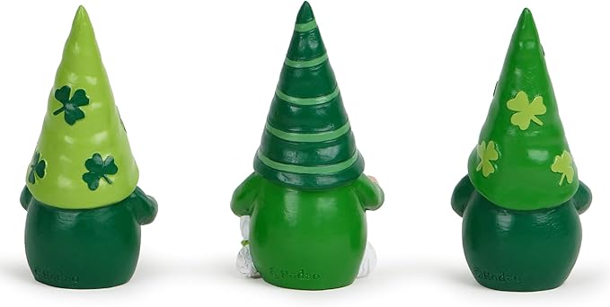 Hodao St. Patrick’s Day Gnomes Figurines— Hand-Painted Resin Leprechaun Gnomes with Pot of Gold, Horseshoe & Shamrock, Lucky Green Home Decor & Gift