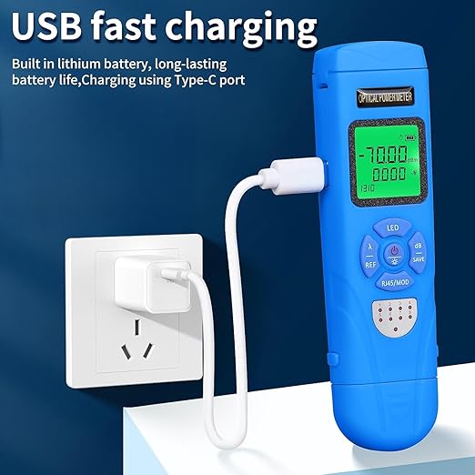 3-Piece Kit High Precision Rechargeable Optical Power Meter L-C7 (-70~+10dBm) Built in RJ45/LED Function Fiber Tester & Rechargeable VFL for SC/FC/ST/LC Interface, with FC-LC Adapter