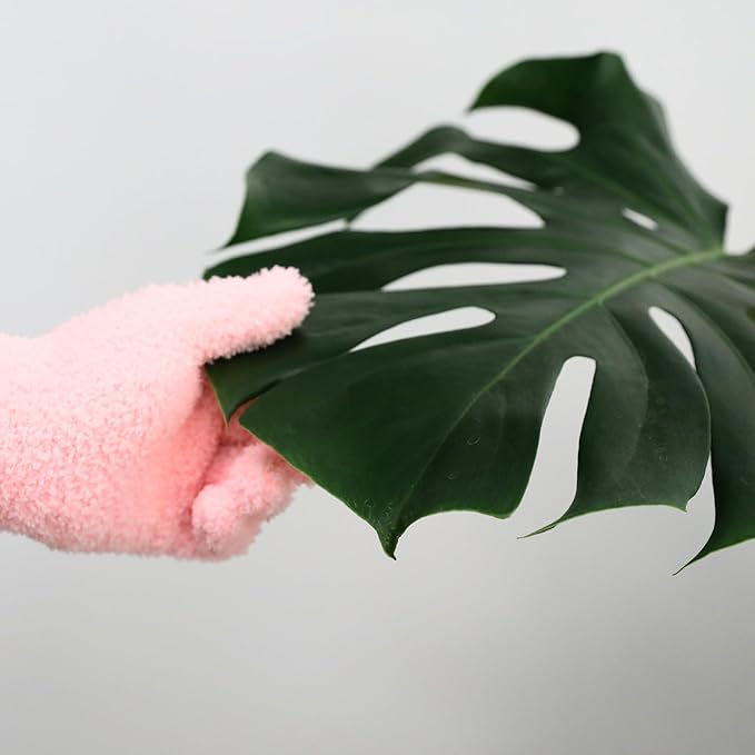 Mossify Microfiber Gloves for Plant Dusting – Reusable & Washable Plants Leaf Cleaning Gloves for Houseplants & Indoor Gardening, Soft & Absorbent Plant Dusting Glove for Windows, Dust Mitt - Pink