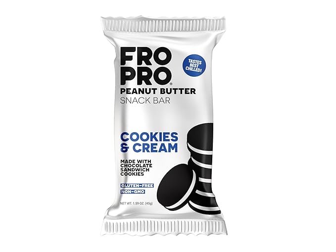 FROPRO Snack Bar - Peanut Butter Snack Bars - Gluten Free, Dairy Free, Non GMO, Plant Based Protein Snacks Bar - Crave-worthy & Great On-the-Go | Cookies and Cream, 12 Pack