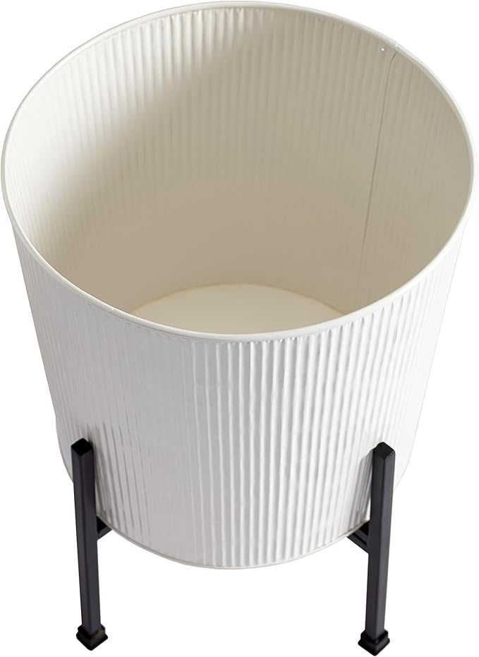 Saffron Fabs Metal Planters with Stand - Set of 2, White (PL-WHT-SET-3003)