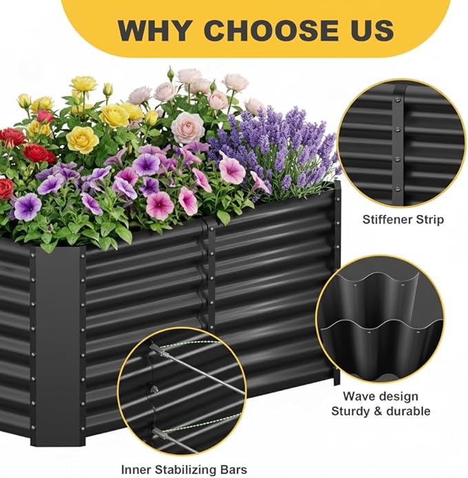 AHEONLAR 3 Pack 4×2×2ft Galvanized Raised Garden Beds, Rectangle Durable Planter Boxes Outdoor for Vegetables, Fruits, Flowers and Plants, Quick Assembly, Grey