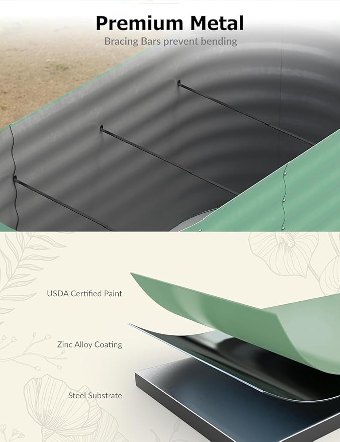 6x3x2ft Galvanized Raised Garden Bed, Durable Outdoor Planter Box, Spacious Raised Bed Ideal for Growing Vegetables, Fruits, and Flowers, Easy Assembly, Green