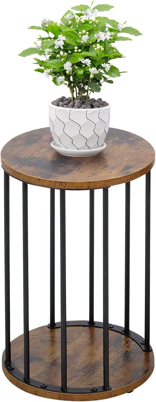 Leinade Plant Stand Indoor,small plant stool,Flower Pot Corner stand holder,Mid Century Heavy Duty Metal Tall Home Decor,Modern Round End Table,Small Rustic Display Stand for Living Room,Bedroom(Brown,18In)