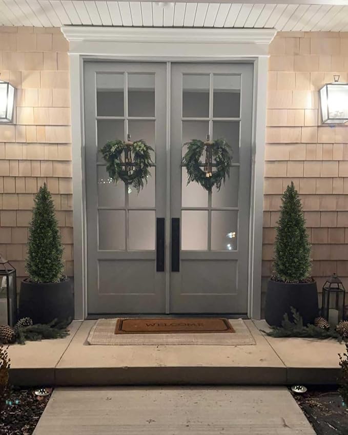 Aveyas 4ft Artificial Cedar Topiary Trees for Outdoor Front Porch Door, 4 Feet Faux Potted Plants Evergreen Fake Pine Cypress Tree for Outside Home Decor (4 ft Tall) - Set of 2 Pack