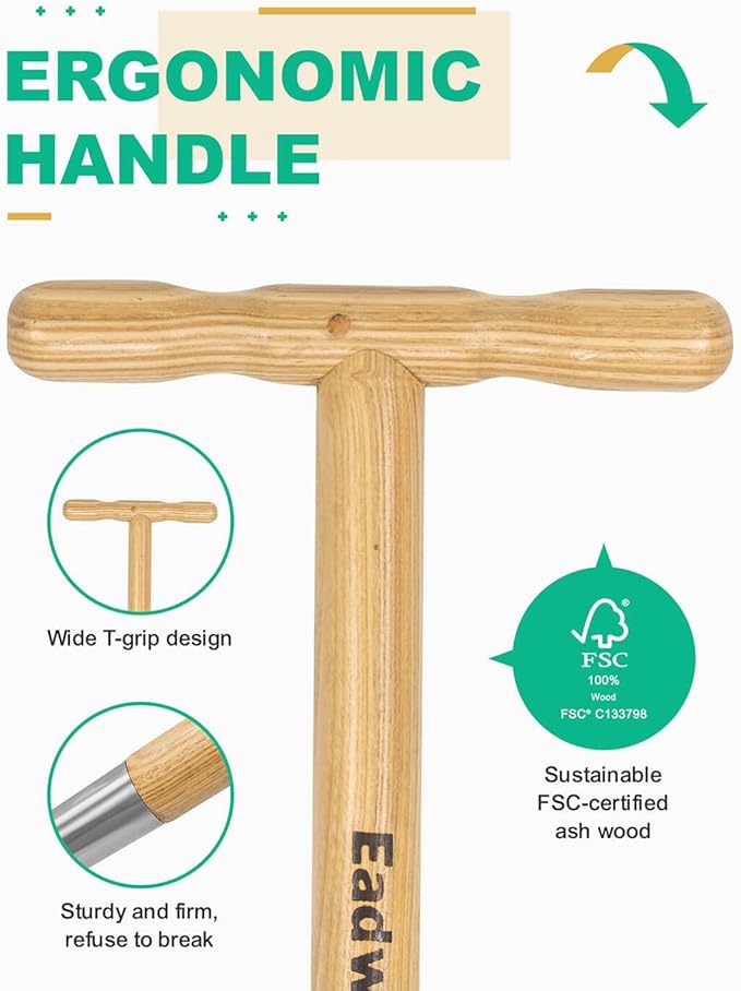 Bulb Planter Tool Long Handle Bulb Transplanter Sod Plug Tool Flower Seedling Planting Tool with Depth Marker and Sharp Teeth for Tulips, Daffodils and Other Flowers Garden Pro Plugger