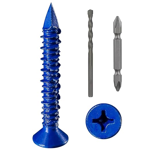 (30pcs) 3/16''x2-1/4 Concrete Screw Anchor Blue Flat Head for Anchoring to Masonry, Block or Brick Stucco