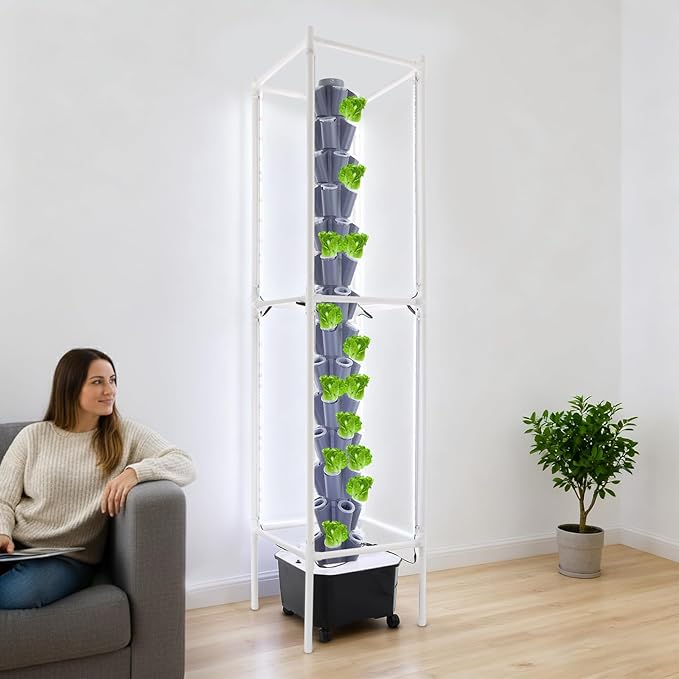 Hydroponics Growing System Kit,70 Pods Vertical Indoor Garden with LED Grow Light, Indoor Herb Garden with Wheels, Plant Germination Kit for Vegetable Fruit (Grey 70 Holes)