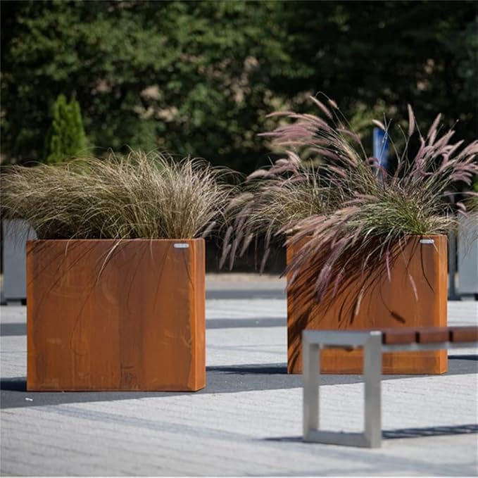 GZGNEEVL Corten Steel Planter Box Metal Outdoor Planter Large Square Cube Rustic Planter Pot Durable Antique Detached for Commercial Residential Tall Plant Patio Deck and Backyard 32 Inch