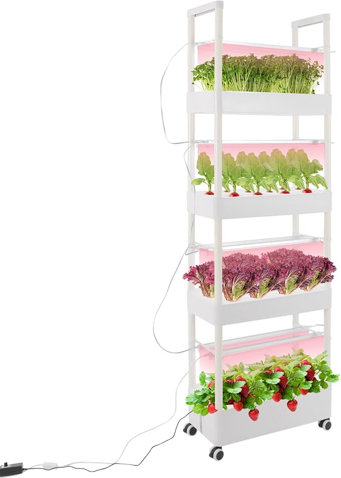 Hydroponics Growing System with LED Growth Lights and Water Pump, 4 Layers Hydroponic Vegetable Growing Kit 56 Sites for Fruits, Vegetables, Herbs