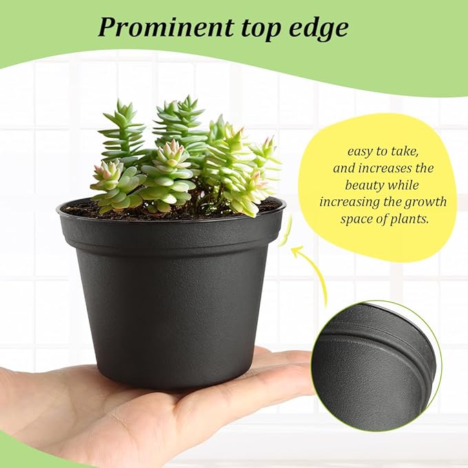 RooTrimmer 60 Pack 3 Inch Black Nursery Pots - Plastic Seedling, Seed Starter, Germination Pots with Drainage for Plants, Succulents, Flowers, Transplanting Gardening Gifts