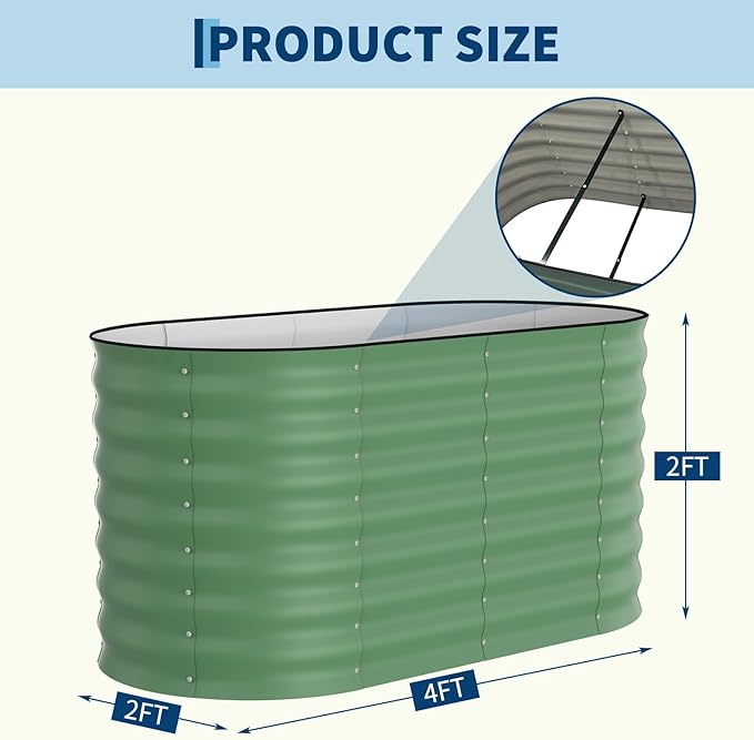 2 Pack Galvanized Raised Garden Beds - 4x2x2ft Planter Box for Vegetables, Flowers, Rust-Resistant Garden Box, Easy Assembly Raised Beds, Durable Planters for Outdoor Plants, Green