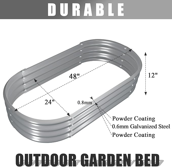 4 Pack 4x2x1FT Galvanized Raised Garden Bed Kit Oval Metal Ground Planter Box Outdoor Bottomless Planter Raised Beds for Vegetables Flowers Herbs Fruits, Gray